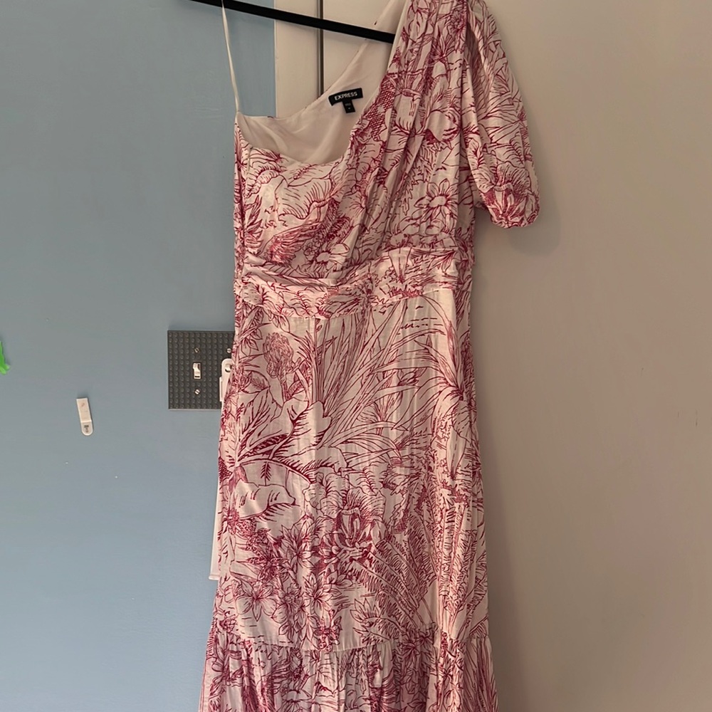 Pink and white express one sleeve maxi